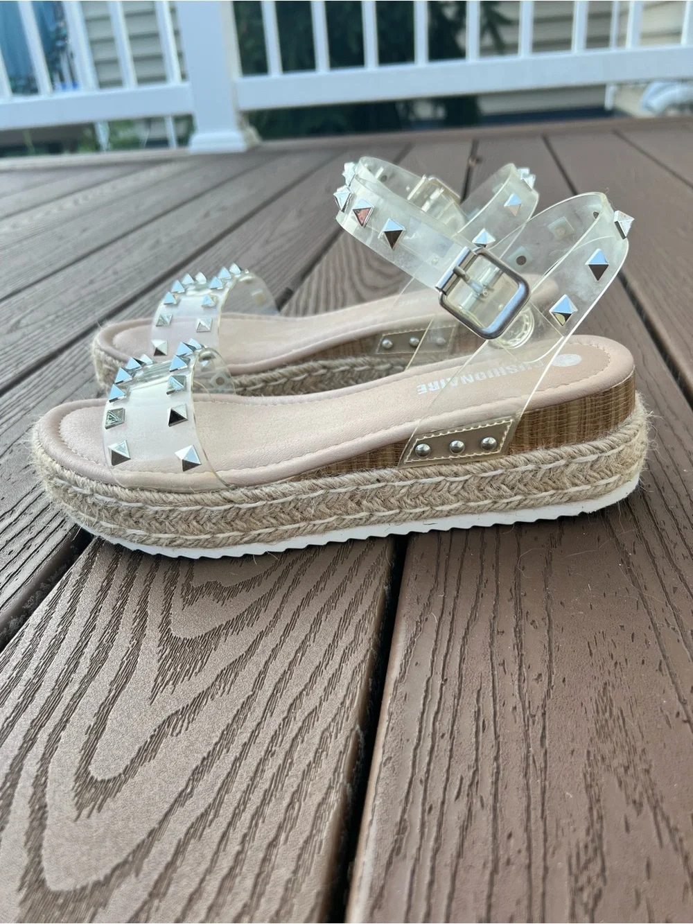 Cushionaire Transparent Studded Espadrille Sandals - Beige